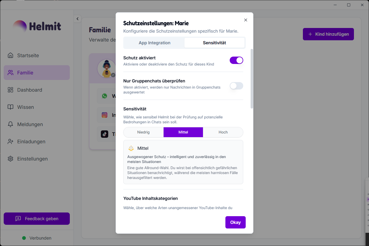 Helmit Detail-Einstellungen für Instagram