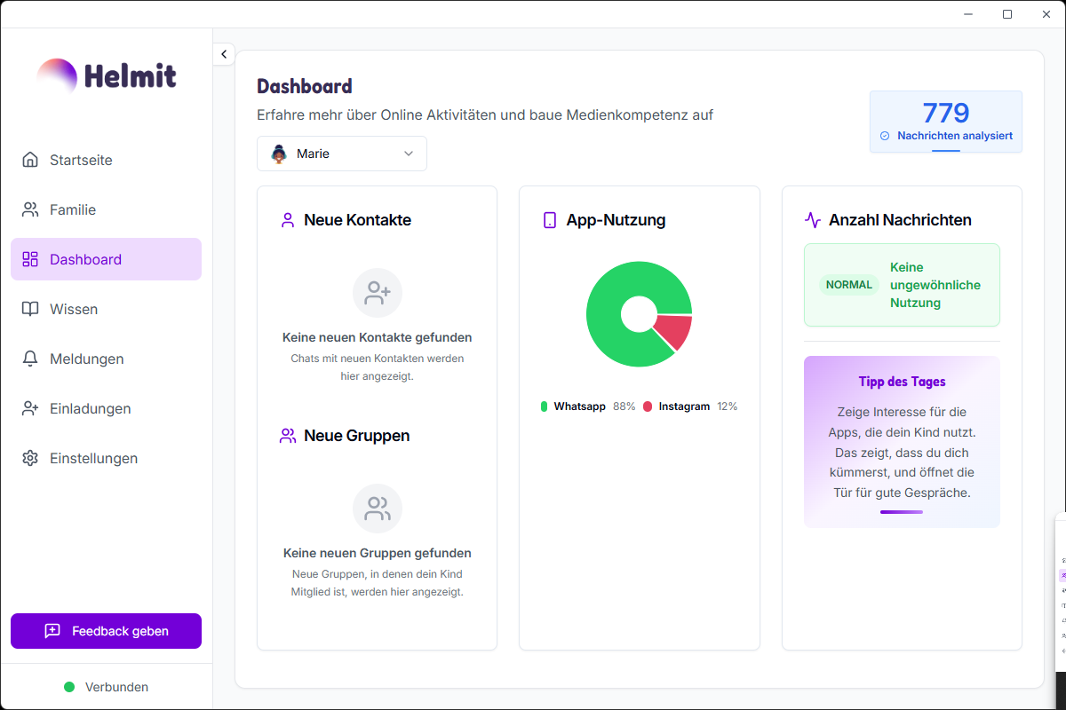 Helmit Dashboard mit Analyseübersicht